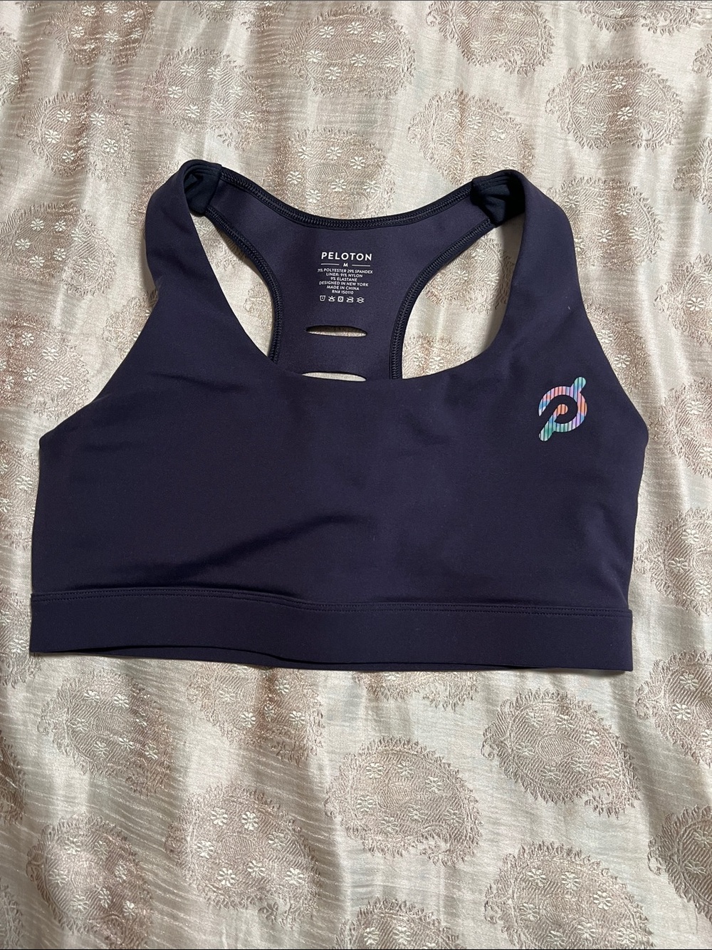 Peloton Navy Racerback Supportive Sports Bra with Striped Logo